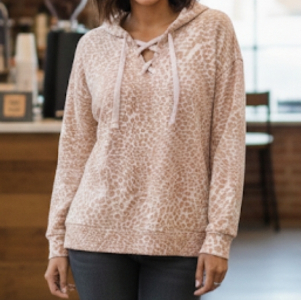 Laila Ali Leopard cheetah Print Hoodie lace up comfy L